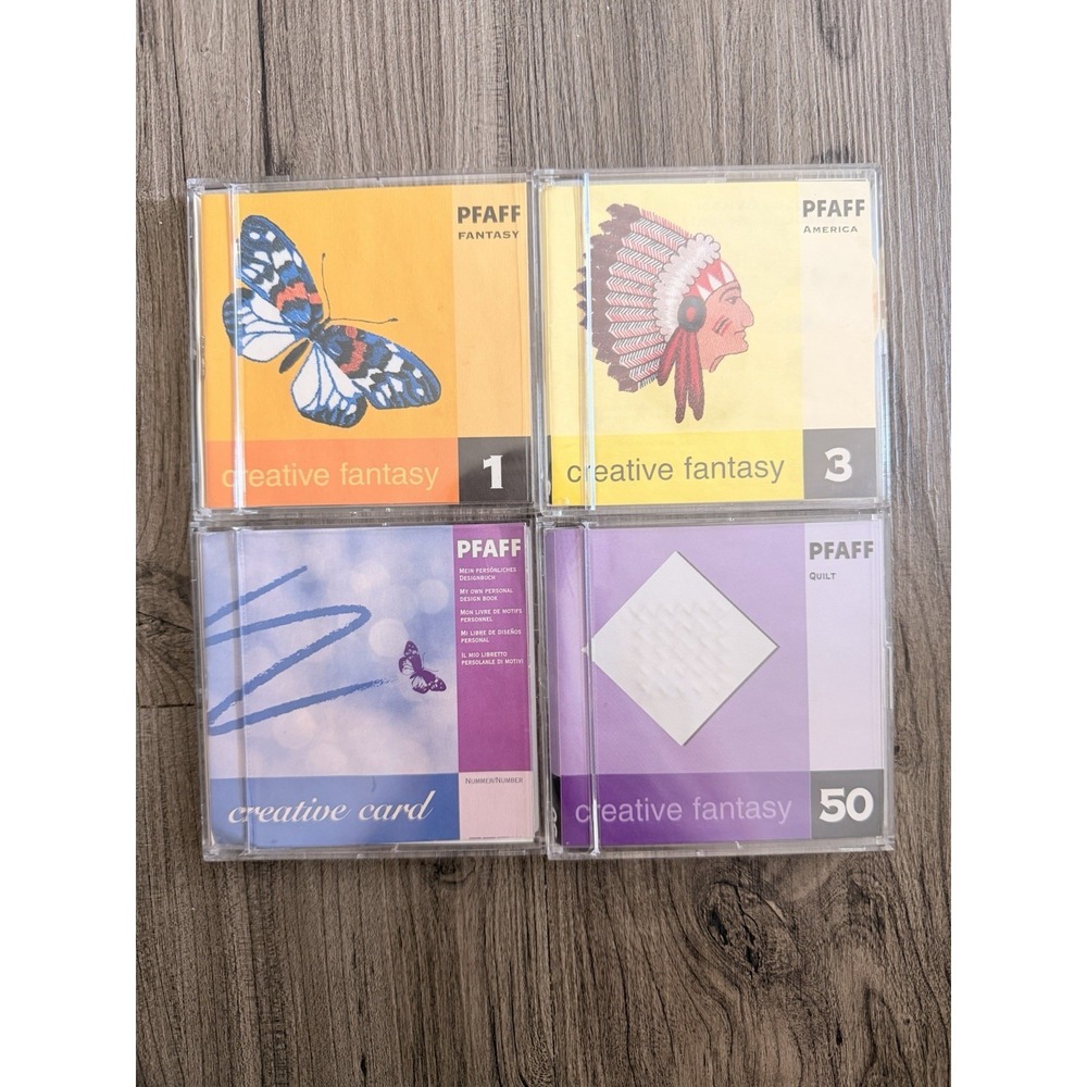 Lot of 4 Pfaff Creative Fantasy Embroidery Cards #1, #3,‎ #50 & Creative Card